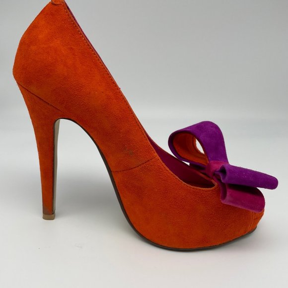 Jeffrey Campbell "Garrett" Women Orange Purple Bow Heels US Size 6 - Picture 7 of 13